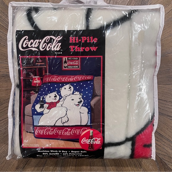 RARE Vintage Owen Hi-Pile Throw Blanket Coca Cola Polar Bear Family 1999 45”x60”